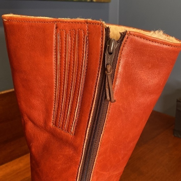Eddie Bauer Vintage leather shearling winter tall boots wedge heel Sz 9 Rust - Picture 8 of 17